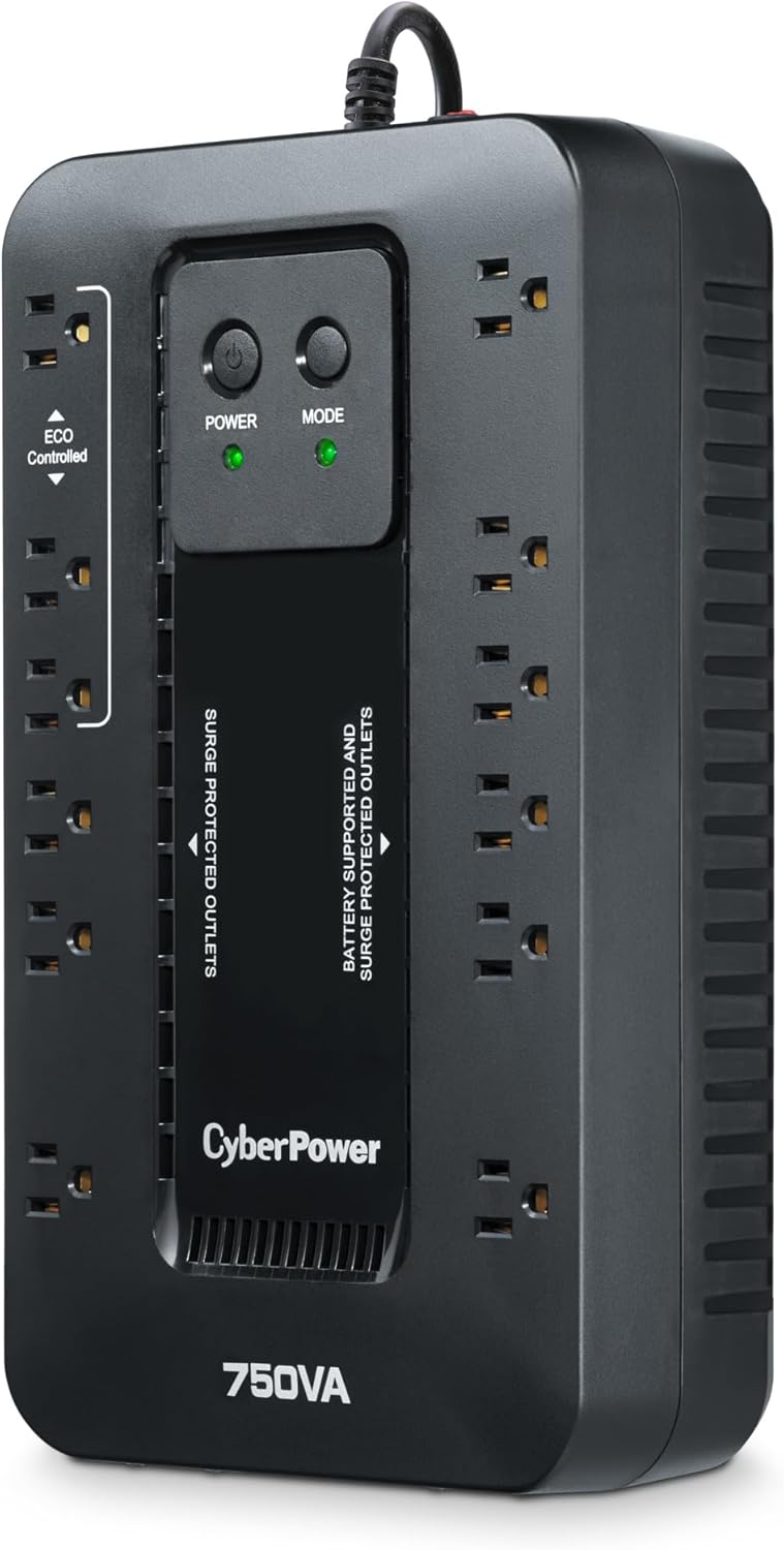 CyberPower نظام UPS لحماية البطارية الاحتياطية والجهد الزائد EC750G، 750VA/450W، 12 مخرج، وضع ECO، مزود طاقة غير منقطع مدمج، أسود - Image 2